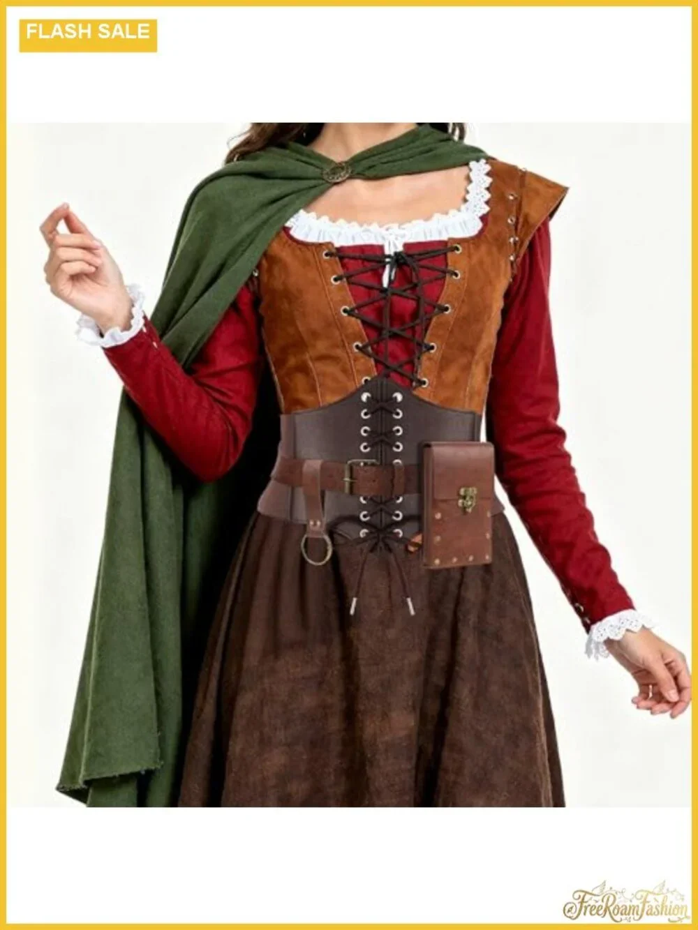 PU Leather Renaissance Corset Belt with Pouch Medieval Costume Accessory
